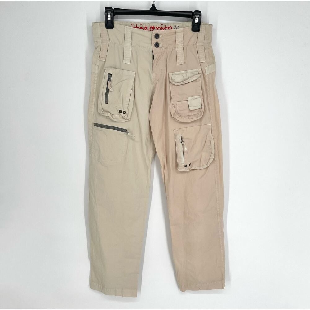 Pete & Greta By Johnny Was Women's Y2K Cargo Pants NEW Sz 2 Beige Cotton Blend